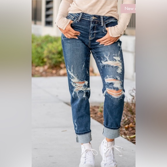 Judy Blue Womens Boyfriend Fit Jeans‎ Denim Blue Distressed Size 7/28 High Rise - Picture 4 of 10